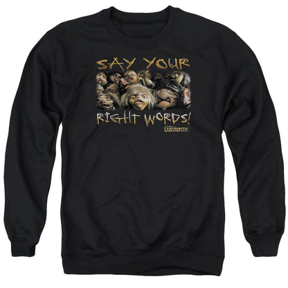 Labyrinth Say Your Right Words Mens Crewneck Sweatshirt Black Officially Licensed