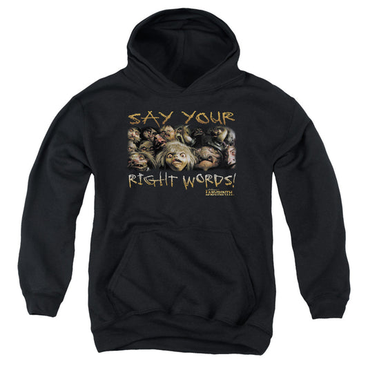 Labyrinth Say Your Right Words Kids Youth Hoodie Black Officially Licensed