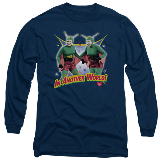 I Love Lucy in Another World Mens Long Sleeve Shirt Navy Blue Officially Licensed