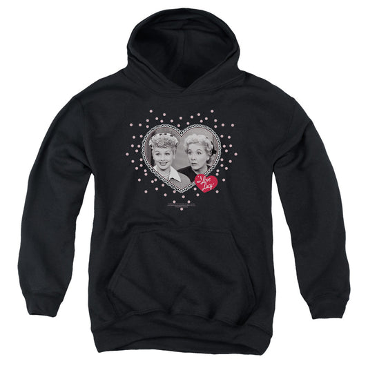 I Love Lucy Hearts and Dots Kids Youth Hoodie Black Officially Licensed