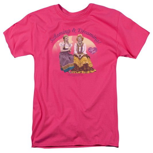 I Love Lucy Scheming & Dreaming Mens T Shirt Hot Pink Officially Licensed