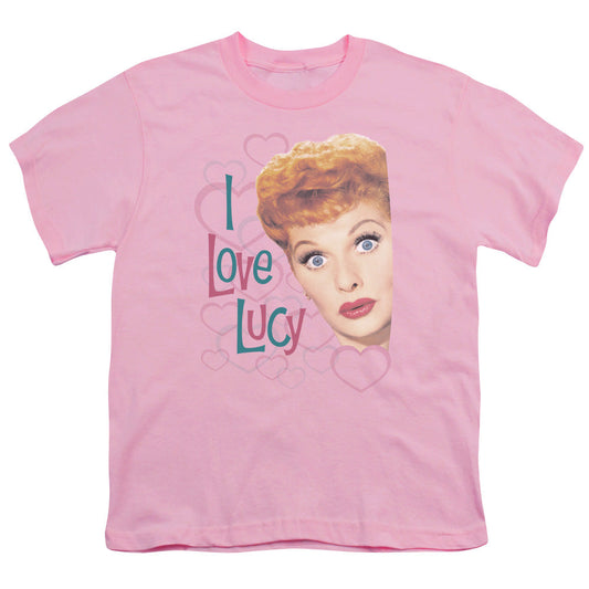 I Love Lucy Open Hearts Kids Youth T Shirt Pink Officially Licensed