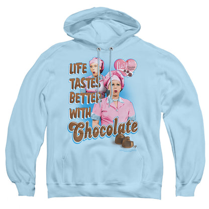 I Love Lucy Better With Chocolate Mens Hoodie Light Blue Officially Licensed