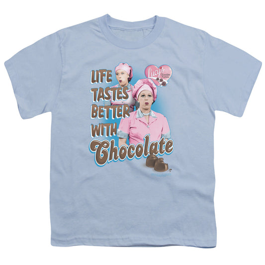 I Love Lucy Better With Chocolate Kids Youth T Shirt Light Blue Officially Licensed