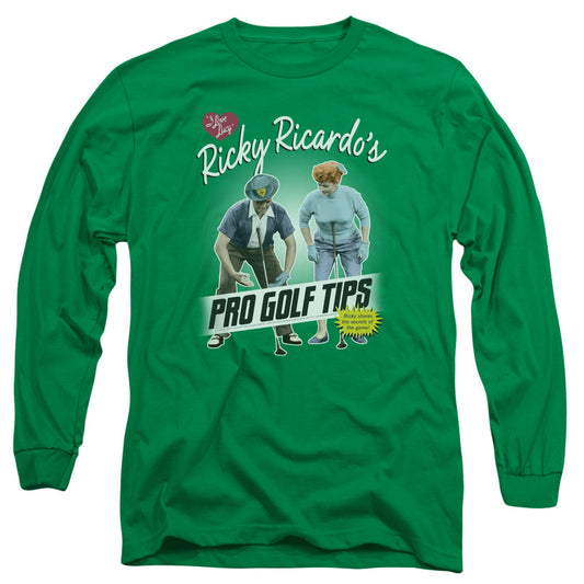 I Love Lucy Pro Golf Tips Mens Long Sleeve Shirt Kelly Green Officially Licensed Officially Licensed