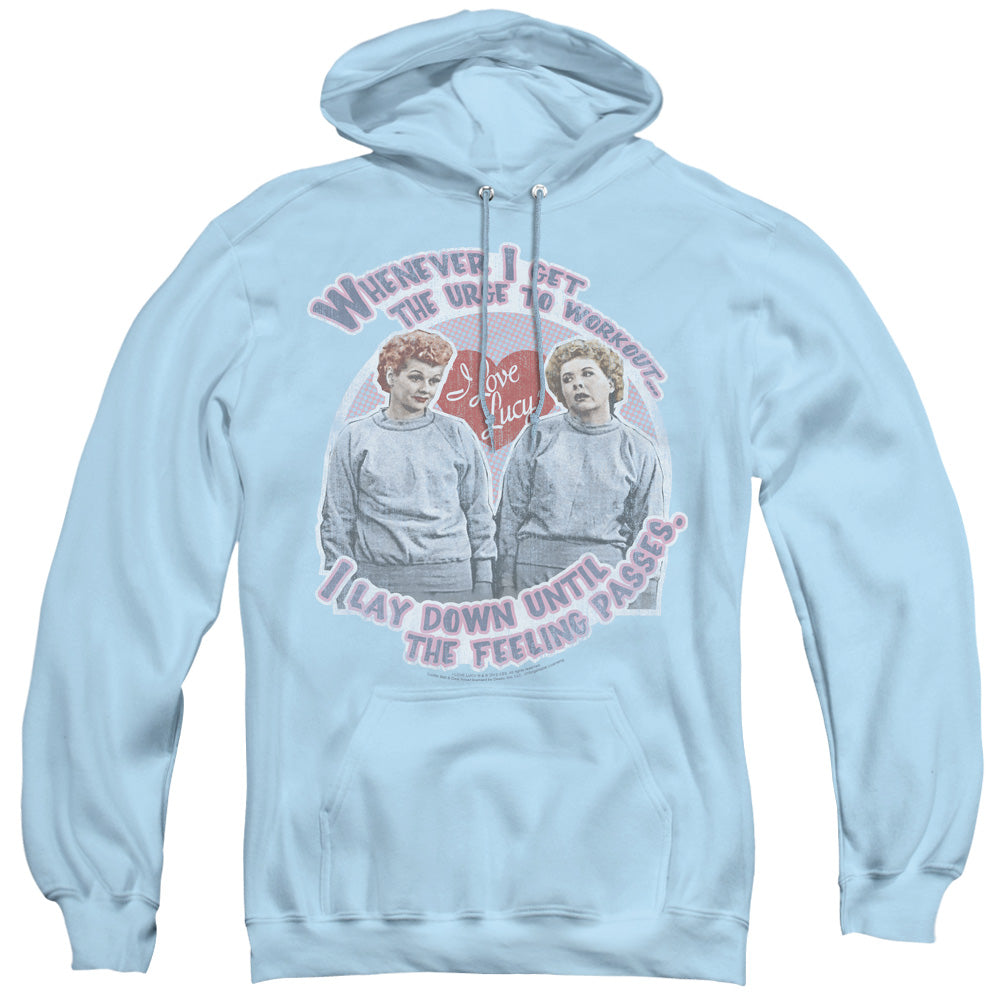 I Love Lucy Lucys Workout Mens Hoodie Light Blue Officially Licensed
