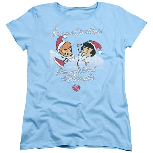 I Love Lucy Animated Christmas Womens T Shirt Light Blue Officially Licensed