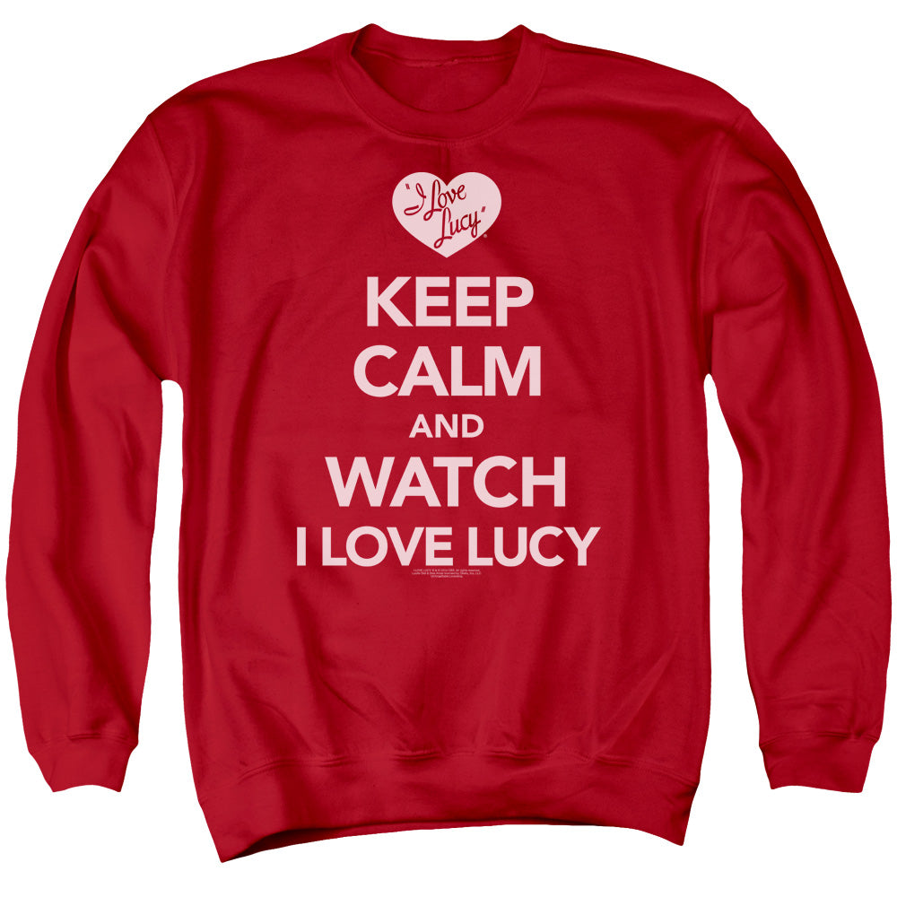 I Love Lucy Keep Calm And Watch Mens Crewneck Sweatshirt Red Officially Licensed