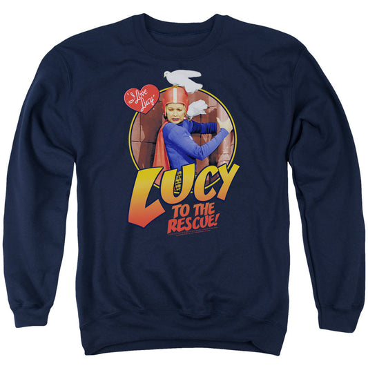 I Love Lucy to the Rescue Mens Crewneck Sweatshirt Navy Blue Officially Licensed