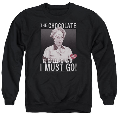 I Love Lucy Chocolate Calling Mens Crewneck Sweatshirt Black Officially Licensed