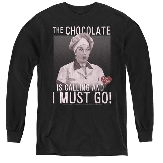 I Love Lucy Chocolate Calling Long Sleeve Kids Youth T Shirt Black Officially Licensed
