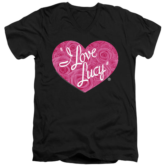 I Love Lucy Floral Logo Mens Slim Fit V-Neck T Shirt Black Officially Licensed