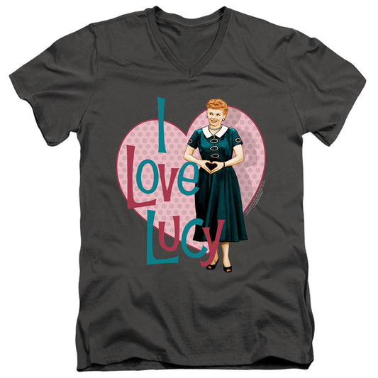 I Love Lucy Heart You Mens Slim Fit V-Neck T Shirt Charcoal Officially Licensed