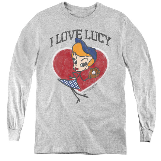 I Love Lucy Baseball Diva Long Sleeve Kids Youth T Shirt Athletic Heather Officially Licensed
