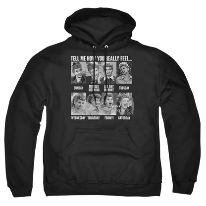 I Love Lucy 8 Days A Week Mens Hoodie Black Officially Licensed