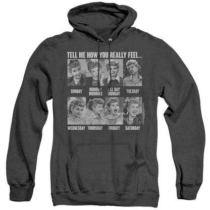 I Love Lucy 8 Days A Week Mens Heather Hoodie Black Officially Licensed