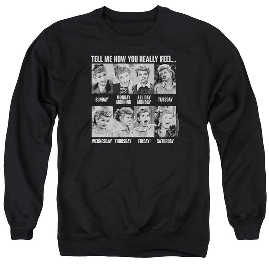 I Love Lucy 8 Days A Week Mens Crewneck Sweatshirt Black Officially Licensed