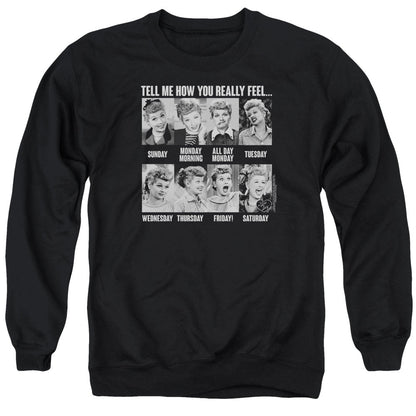 I Love Lucy 8 Days A Week Mens Crewneck Sweatshirt Black Officially Licensed
