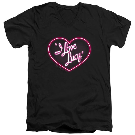 I Love Lucy Neon Logo Mens Slim Fit V-Neck T Shirt Black Officially Licensed