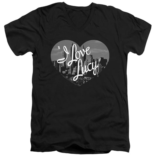 I Love Lucy Nostaic City Mens Slim Fit V-Neck T Shirt Black Officially Licensed