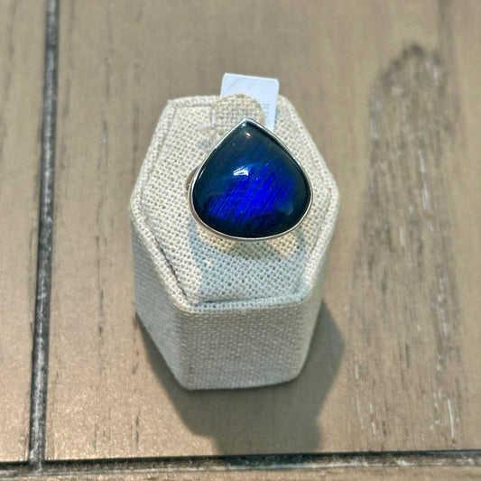 Labradorite Royal-Blue Teardrop Ring – Sterling Silver – Size 9