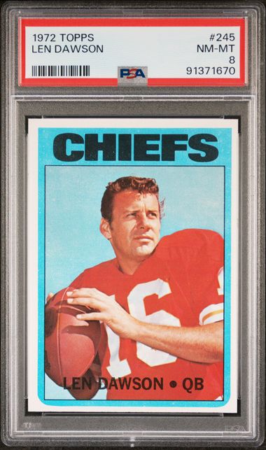 Graded 1972 Topps Len Dawson #245 Football Card PSA 8 NM-MT