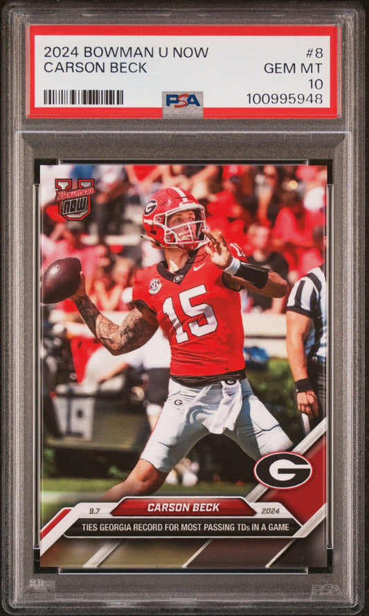 Graded 2024 Topps Bowman U Now Carson Beck #8 Rookie RC Football Card PSA 10 Gem Mint