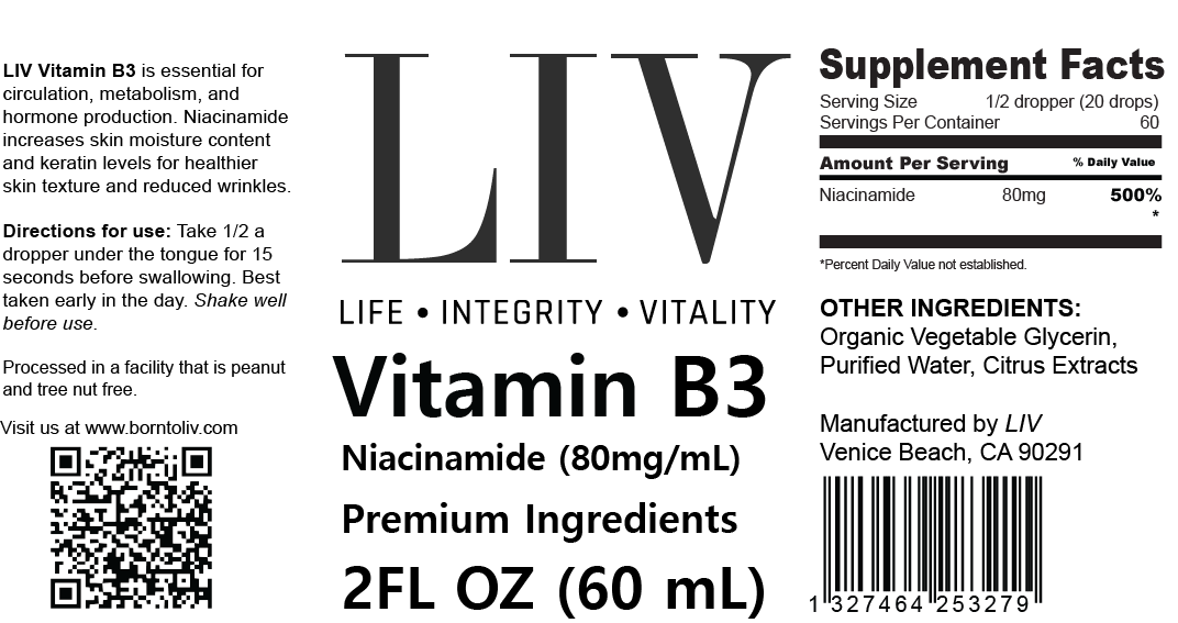 Vitamin B3 Niacin Liquid (Niacinamide 80mg, 60 servings) - Triathlete Store
