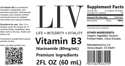 Vitamin B3 Niacin Liquid (Niacinamide 80mg, 60 servings) - Triathlete Store