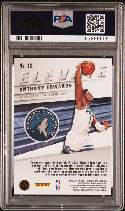 Graded 2020 Panini Mosaic Anthony Edwards #12 Elevate Rookie RC Basketball Card PSA 10 Gem Mint