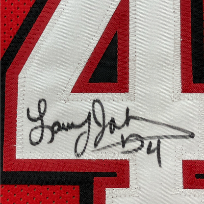Framed Autographed/Signed Larry Johnson 35x39 UNLV Red College Basketball Jersey PSA/DNA COA