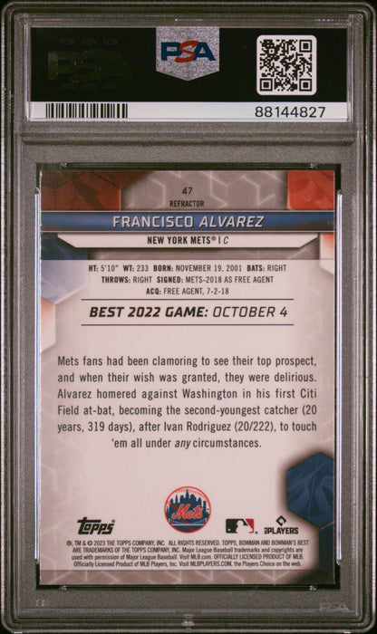 Graded 2023 Topps Bowmans Best Francisco Alvarez #47 Refractor Rookie RC Baseball Card PSA 10 Gem Mint