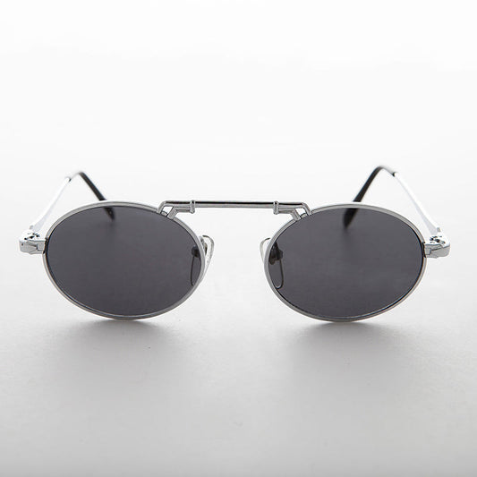 Oval Vintage Aviator Sunglass with Brow Bar - London