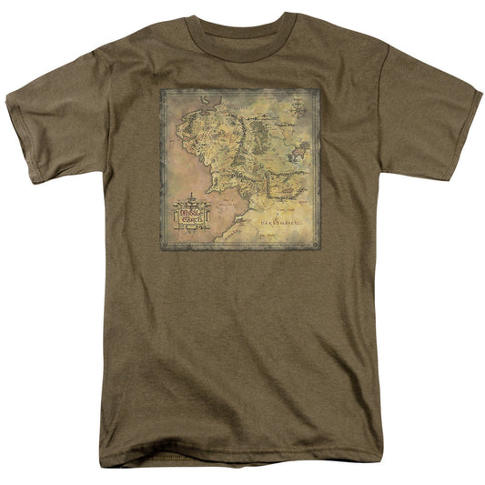 Lord of the Rings Middle Earth Map Mens T Shirt Safari Green Officially Licensed