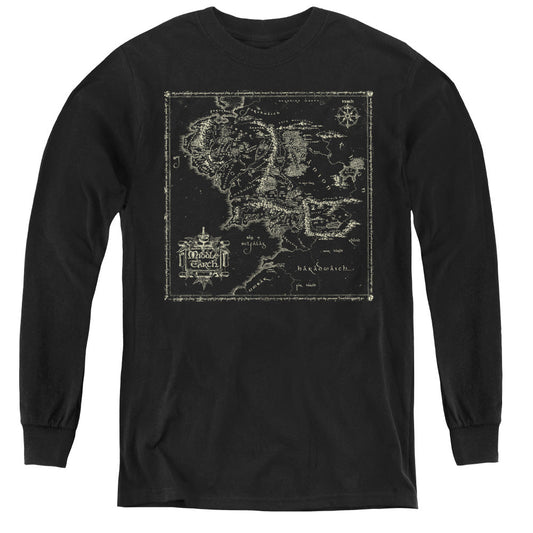 Lord Of The Rings Map of Me Long Sleeve Kids Youth T Shirt Black Officially Licensed