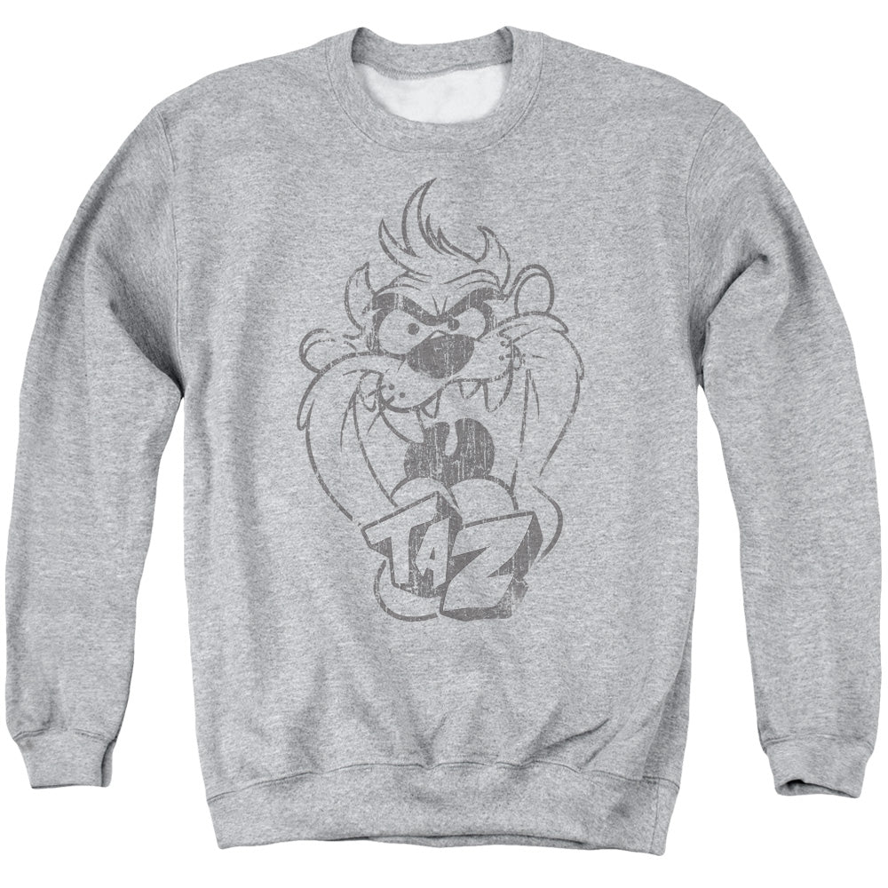 Looney Tunes Faded Taz Mens Crewneck Sweatshirt Athletic Heather Officially Licensed
