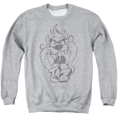 Looney Tunes Faded Taz Mens Crewneck Sweatshirt Athletic Heather Officially Licensed