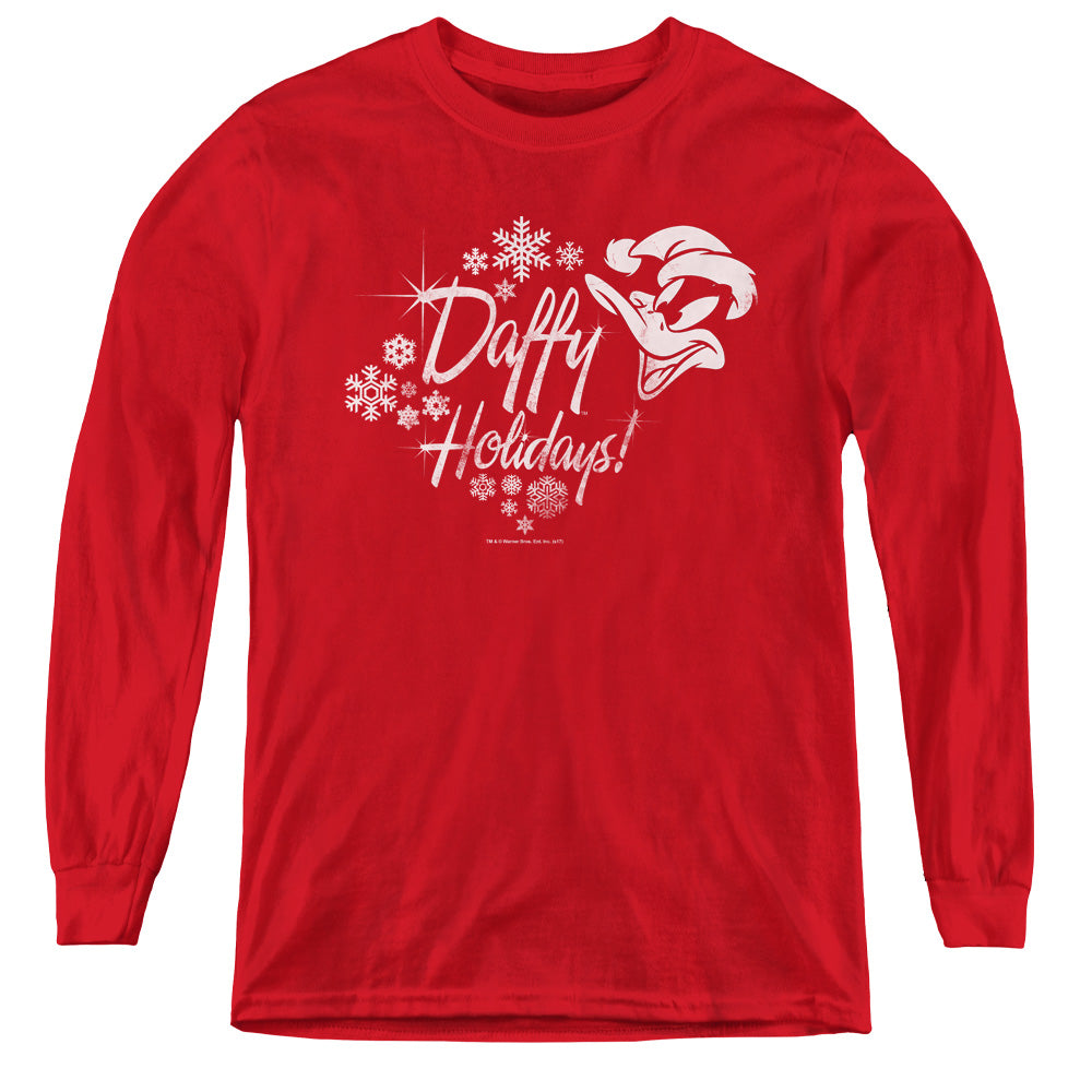 Looney Tunes Daffy Holidays Long Sleeve Kids Youth T Shirt Red Officially Licensed