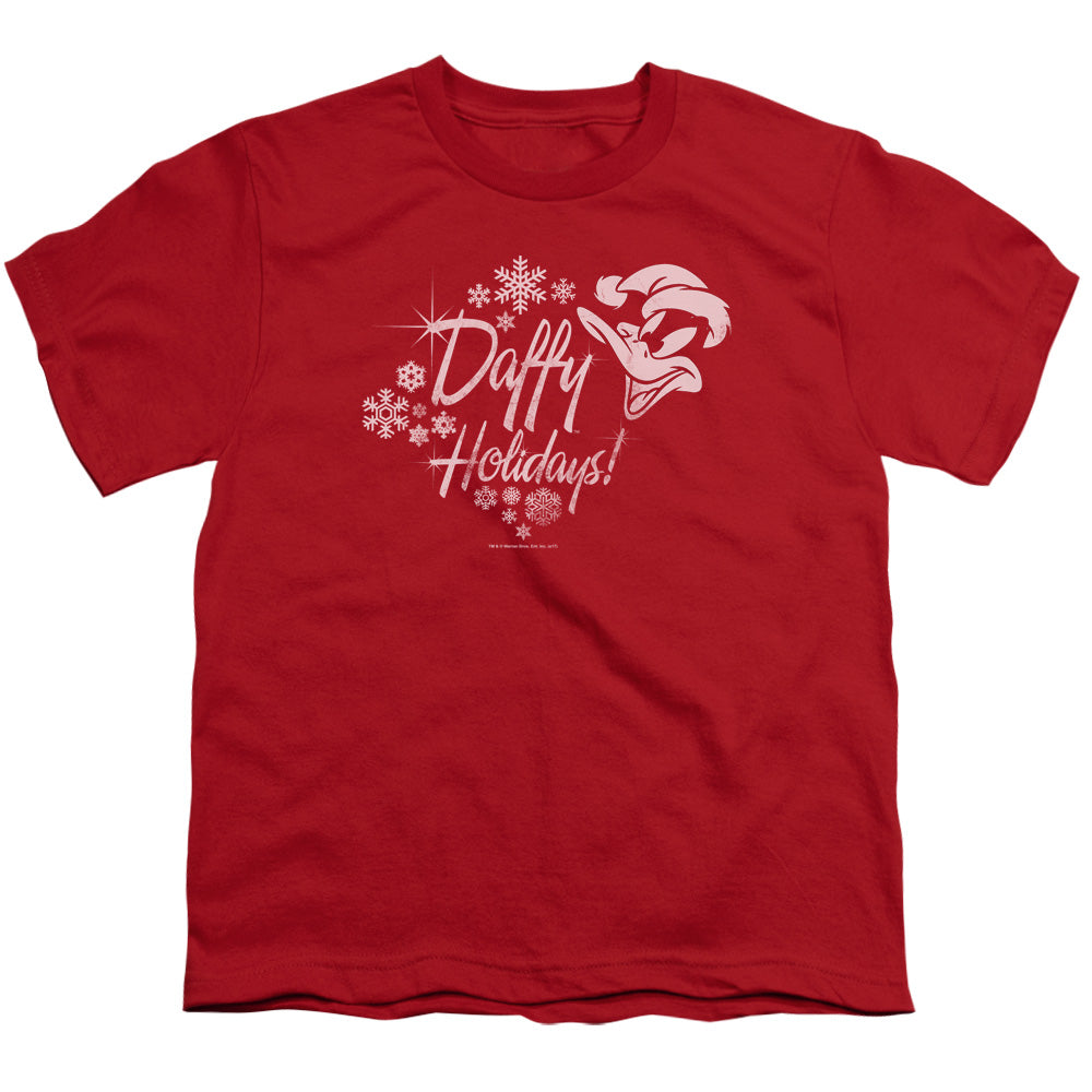 Looney Tunes Daffy Holidays Kids Youth T Shirt Red Officially Licensed