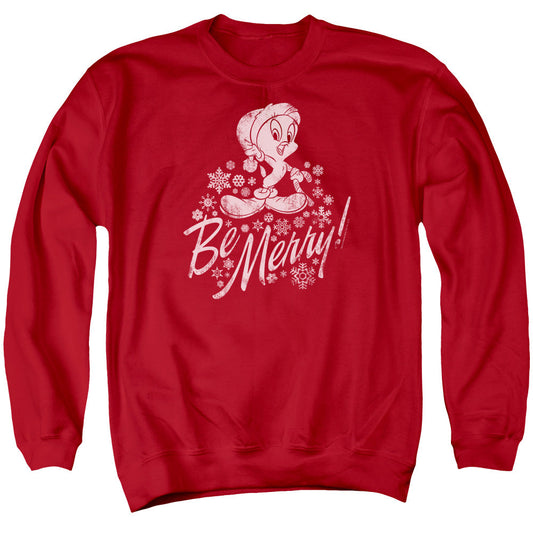 Looney Tunes Merry Tweety Mens Crewneck Sweatshirt Red Officially Licensed
