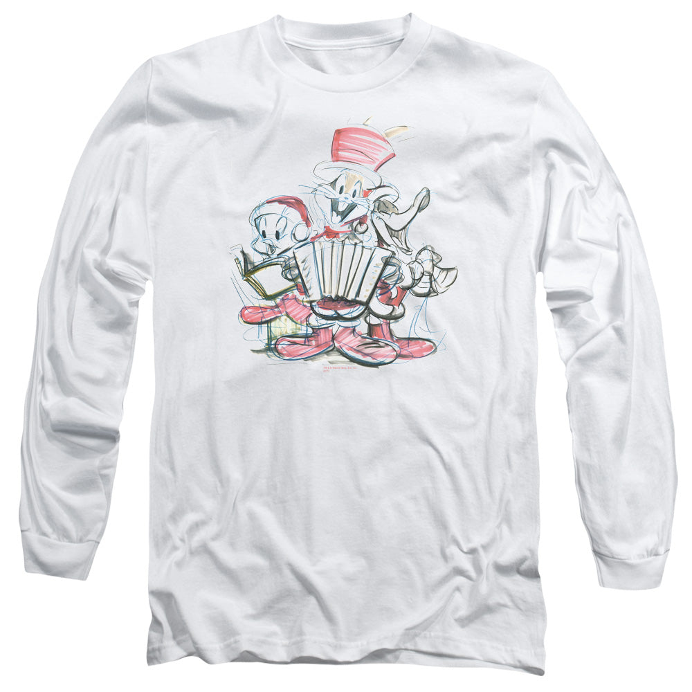 Looney Tunes Holiday Sketch Mens Long Sleeve Shirt White Officially Licensed Officially Licensed