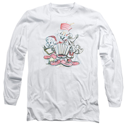 Looney Tunes Holiday Sketch Mens Long Sleeve Shirt White Officially Licensed Officially Licensed