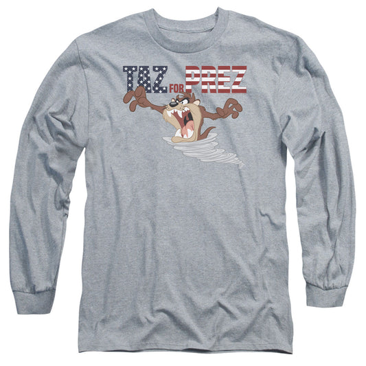 Looney Tunes Taz For Prez 3 Mens Long Sleeve Shirt Athletic Heather Officially Licensed Officially Licensed