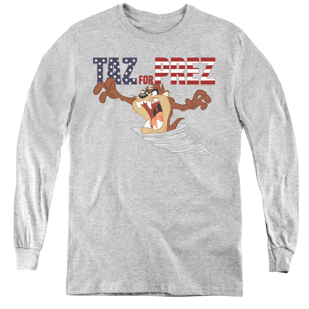 Looney Tunes Taz for Prez 3 Long Sleeve Kids Youth T Shirt Athletic Heather Officially Licensed