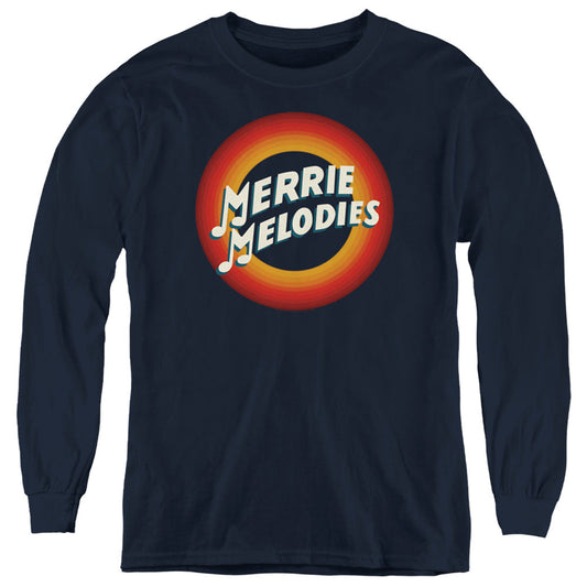 Looney Tunes Merrie Logo Long Sleeve Kids Youth T Shirt Navy Blue Officially Licensed