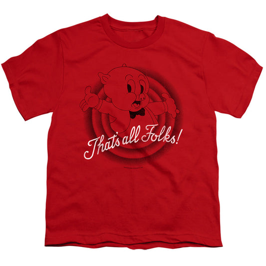 Looney Tunes Thats All Folks Kids Youth T Shirt Red Officially Licensed