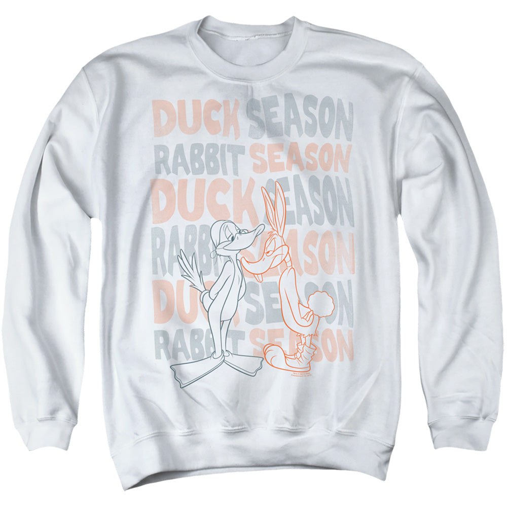 Looney Tunes Duck Season Rabbit Season Mens Crewneck Sweatshirt White Officially Licensed