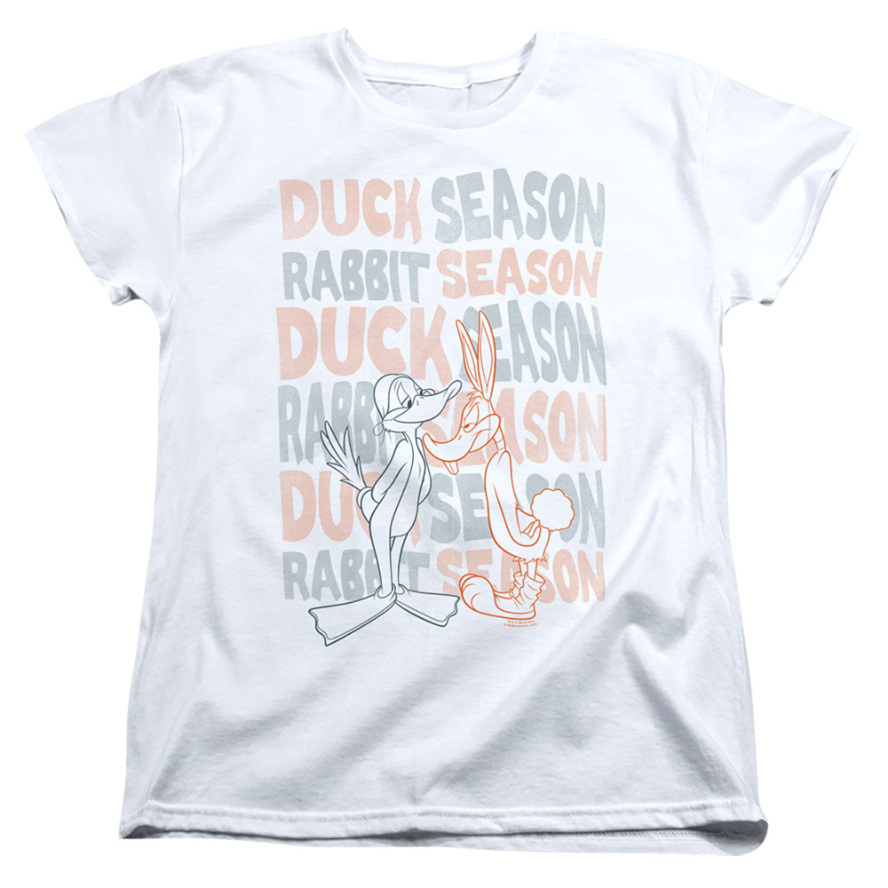 Looney Tunes Duck Season Rabbit Season Womens T Shirt White Officially Licensed