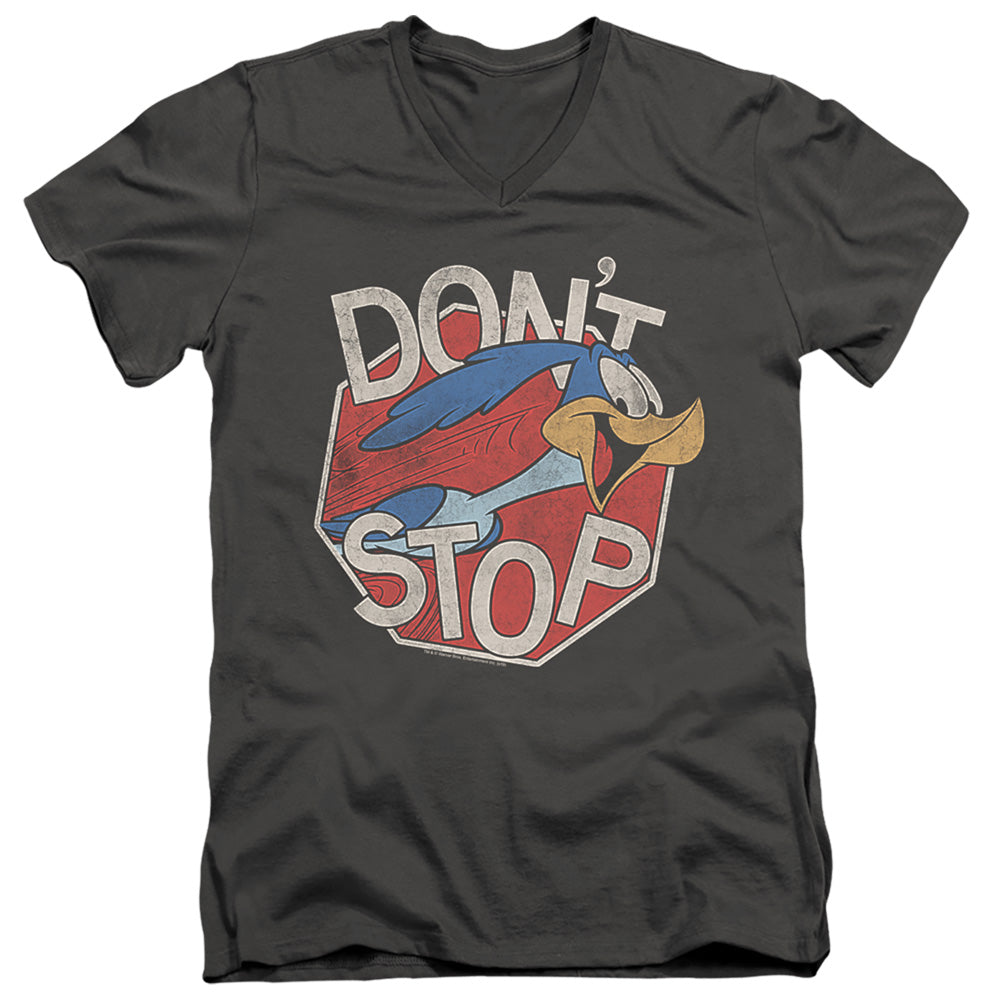 Looney Tunes Dont Stop Mens Slim Fit V-Neck T Shirt Charcoal Officially Licensed
