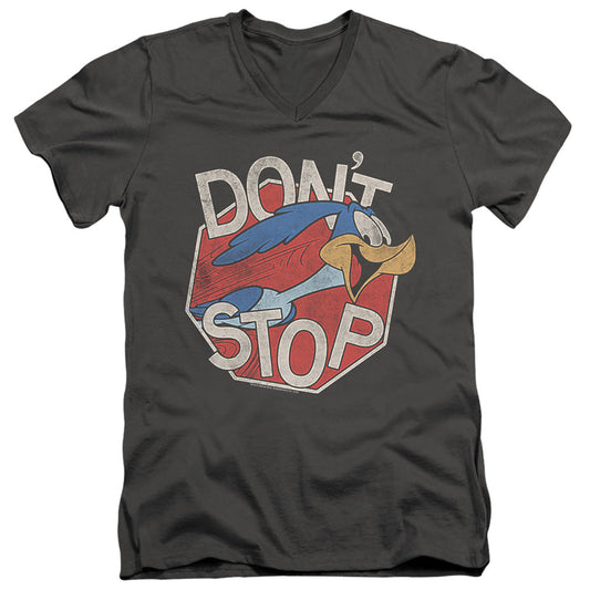Looney Tunes Dont Stop Mens Slim Fit V-Neck T Shirt Charcoal Officially Licensed